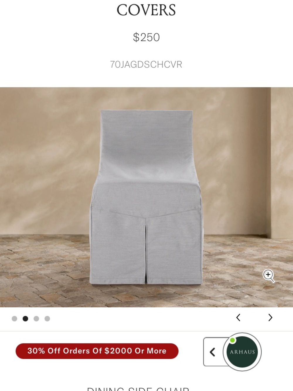 Set of 4 Arthaus Jagger outdoor furniture cover for Dinning chair, gray.